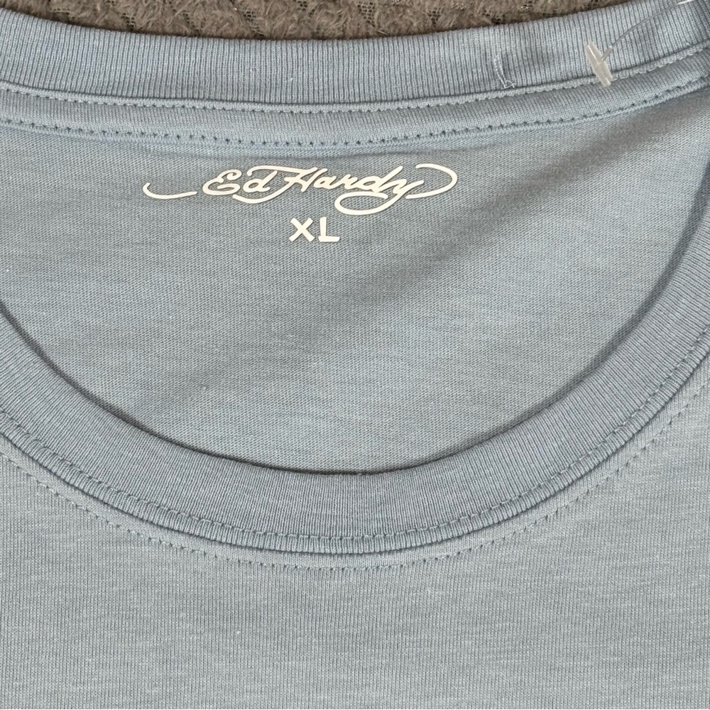 Ed Hardy Men’s T-Shirts Pierced Eagle Rhinestone EHM1100-129RS Sky Blue Size XL - Picture 5 of 9